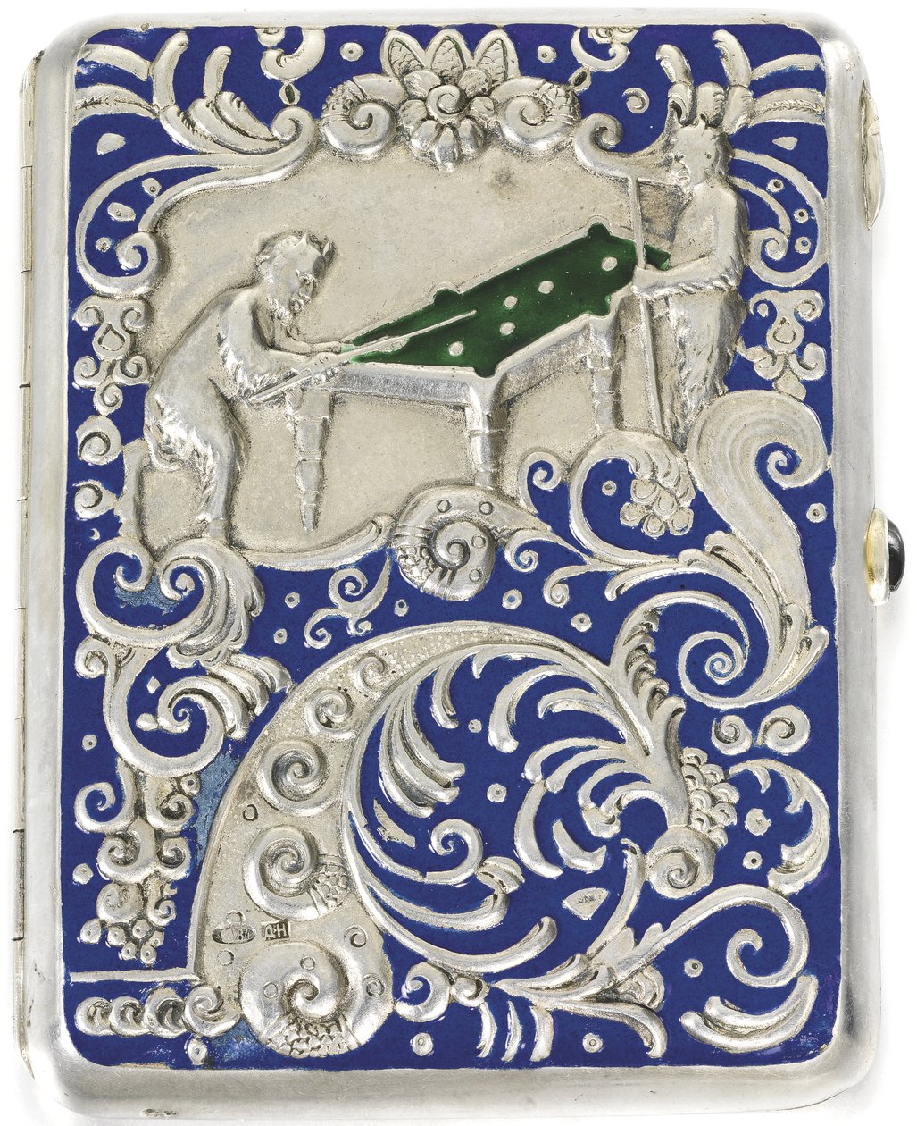 Cigaretetui med to satyrer, der spiller russisk billard, 1884 af Russian Master