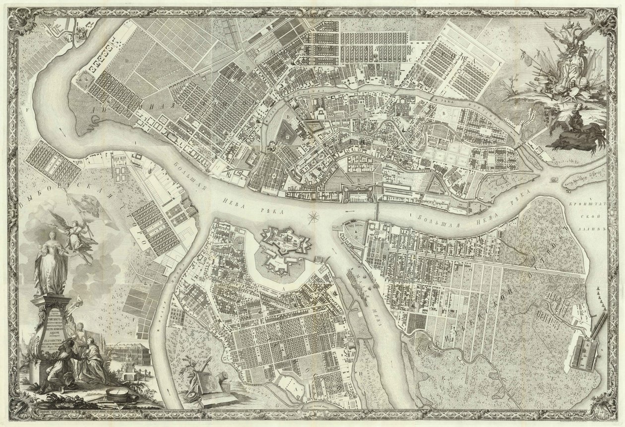 Kort over Petersborg Bog til 50-året for grundlæggelsen af Skt. Petersborg, 1753 af Russian Master