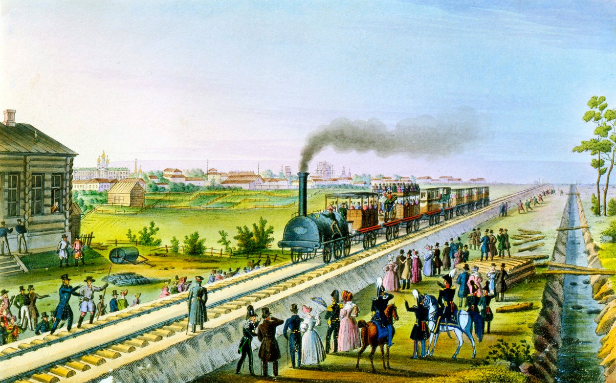 Åbning af den første jernbanelinje fra Skt. Petersborg til Pavlovsk, Rusland, 1830