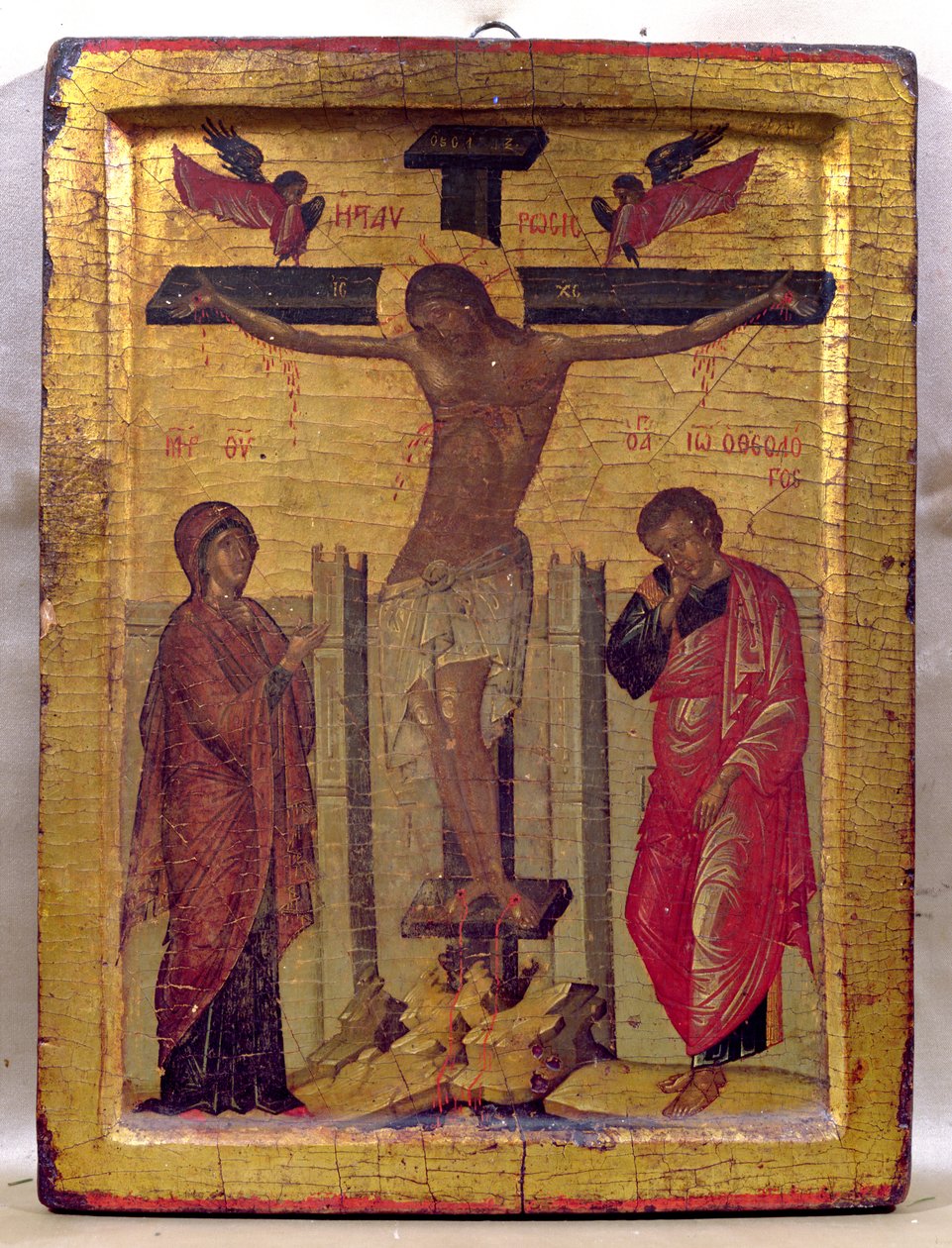 Kristus på korset (tempera og bladguld på panel) af Russian School