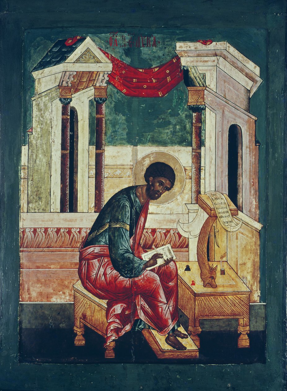 Ikon af Sankt Lukas Evangelisten (tempera på panel) af Russian School
