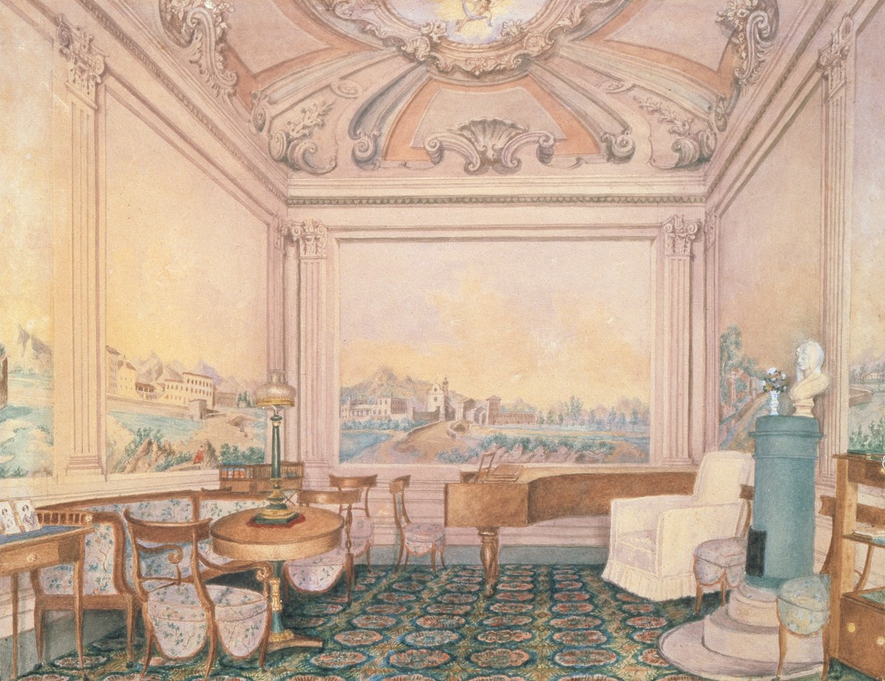 Interiør i receptionen i en herregård, 1840-50