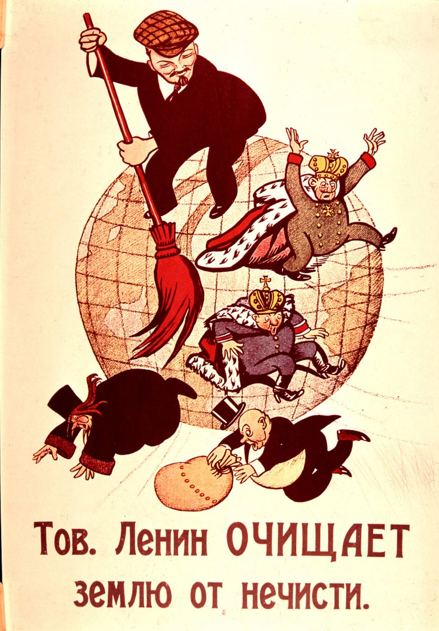 Lenin fejer monarki, kirke og borgerskab (print) af Russian School