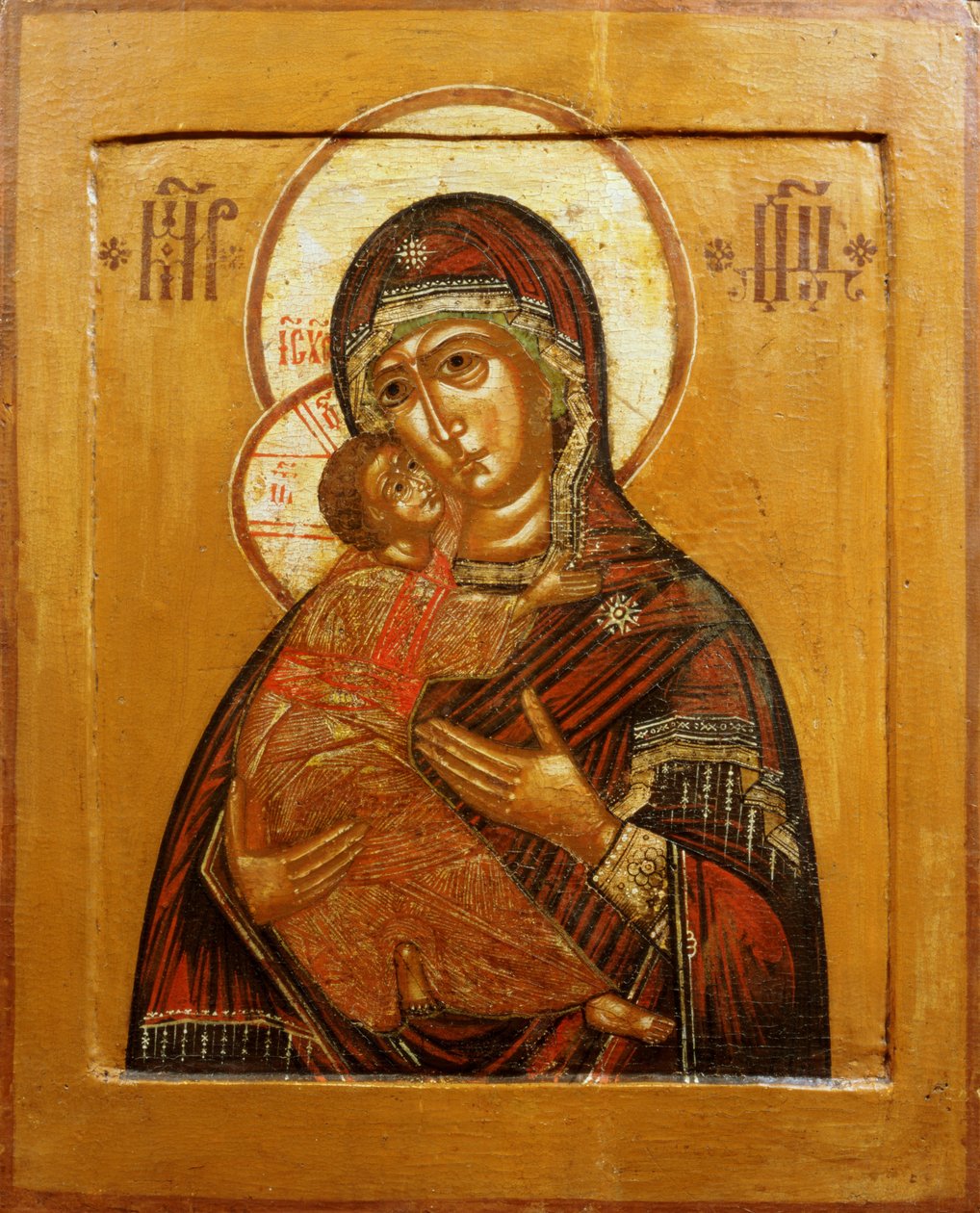 Vladimirs Guds Moder, ikon fra det nordvestlige Rusland, slutningen af det 17. århundrede (tempera på panel) af Russian School