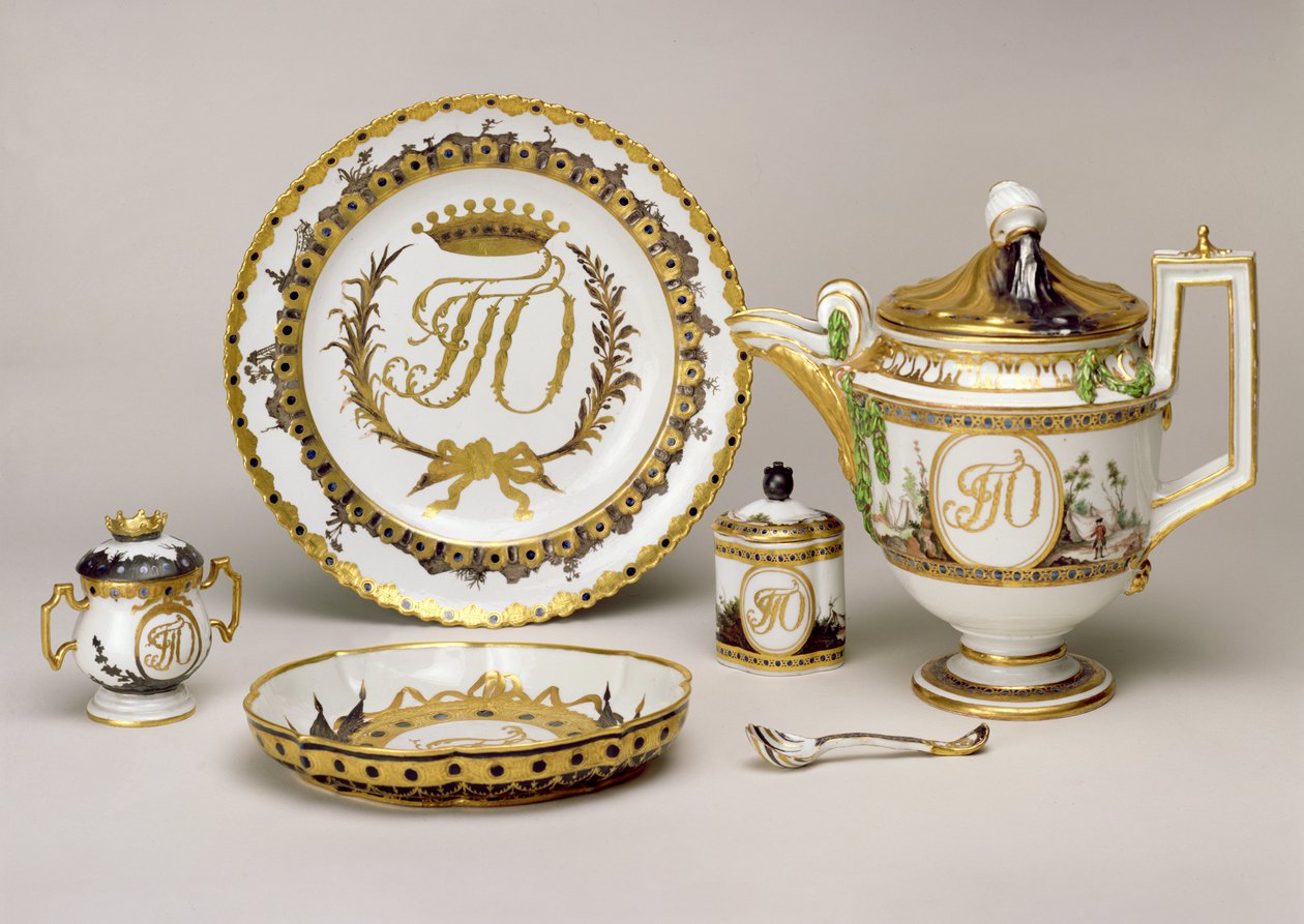Orlov teservice fra den kejserlige porcelænsfabrik, St. Petersborg, ca. 1765 (porcelæn) (se også 74497) af Russian School