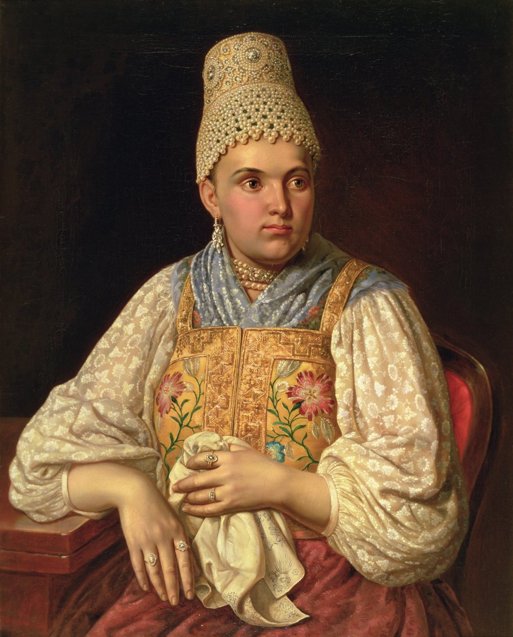 Portræt af Anna Petrovna Filatova, ca. 1840 (par 74387) af Russian School
