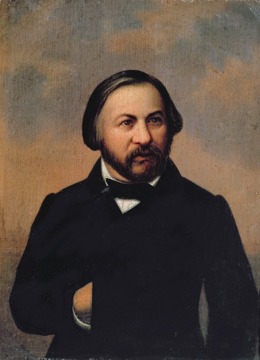 Portræt af Mikhail Ivanovich Glinka (1804-57), 1850p af Russian School
