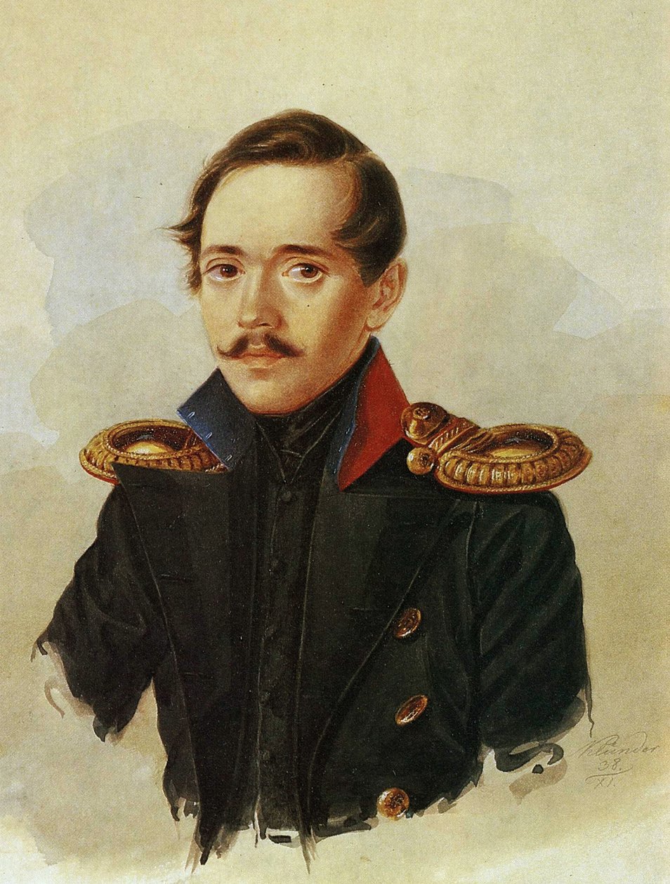 Portræt af Mikhail Lermontov, ca. 1838 af Russian School
