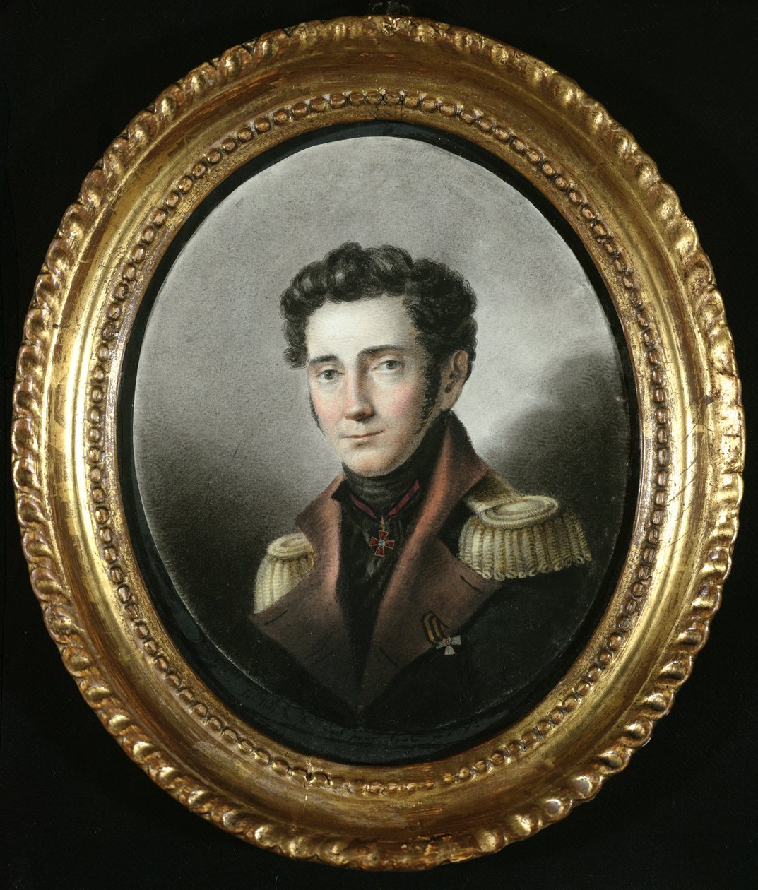Portræt af en russisk officer, 1818 (wc på papir) af Russian School