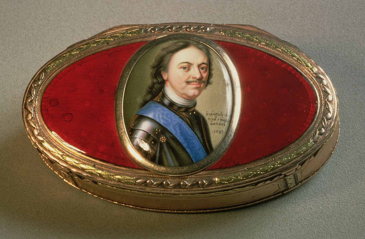 Snusdåse med portrætminiature af Peter den Store, 1727 (guld) af Russian School