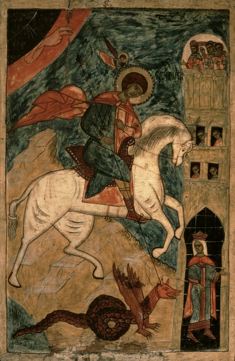 St. George and the Dragon, russisk ikon fra Vologda, 1400-tallet (tempera på panel) af Russian School