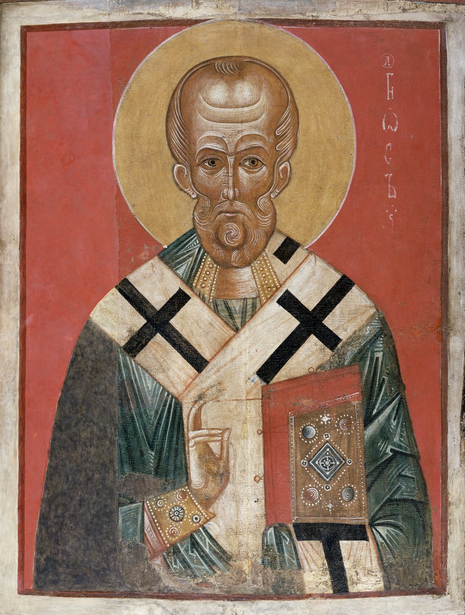 St. Nicholas, Novgorod skole, ca. 1300 (tempera på gesso) af Russian School