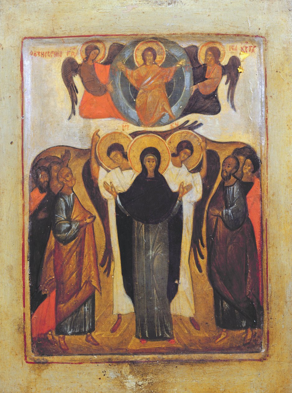 Ascension (tempera og bladguld på panel) af Russian School