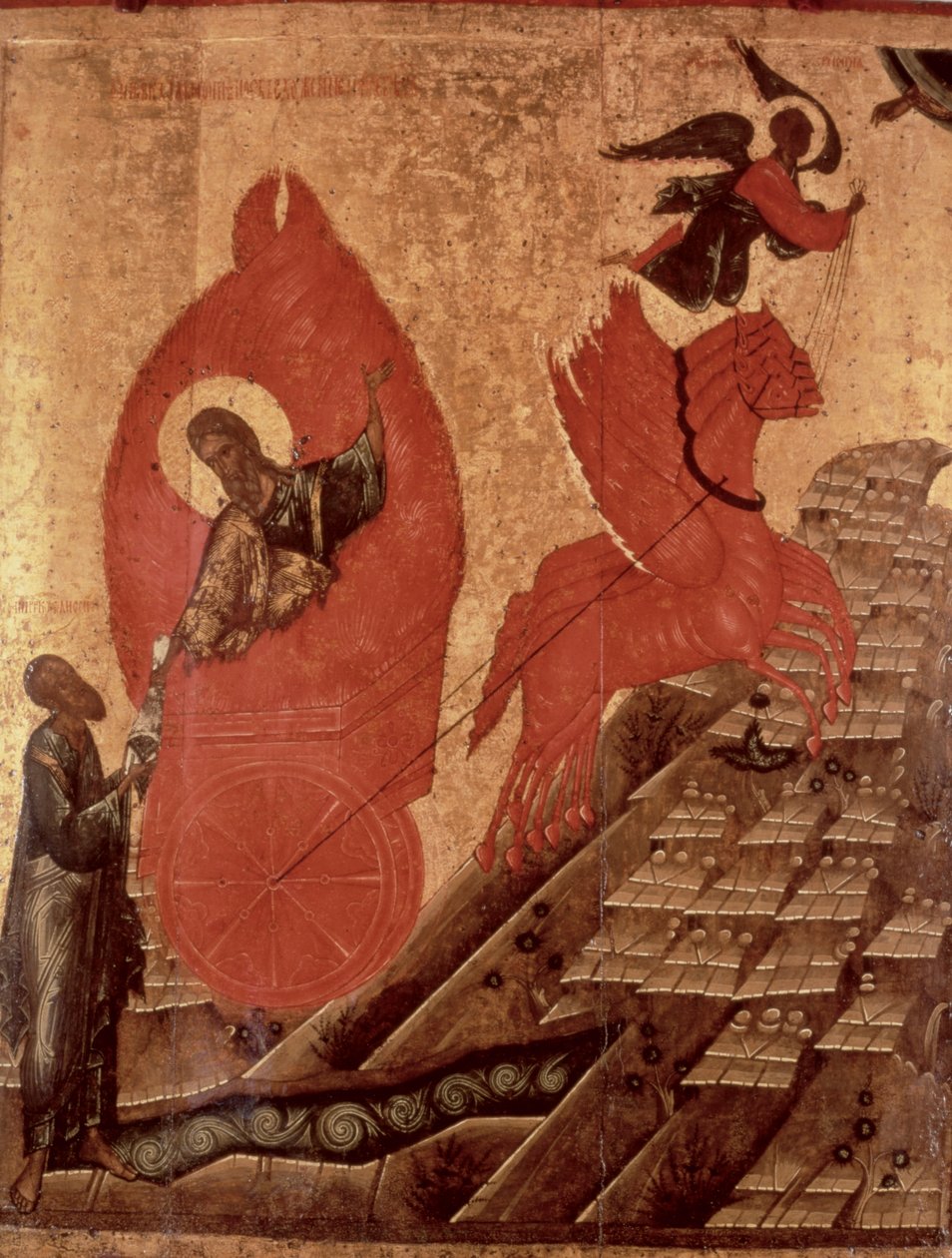 Elias Himmelfart, ikon, Pskov Skole, ca. 1650 (tempera på panel) af Russian School