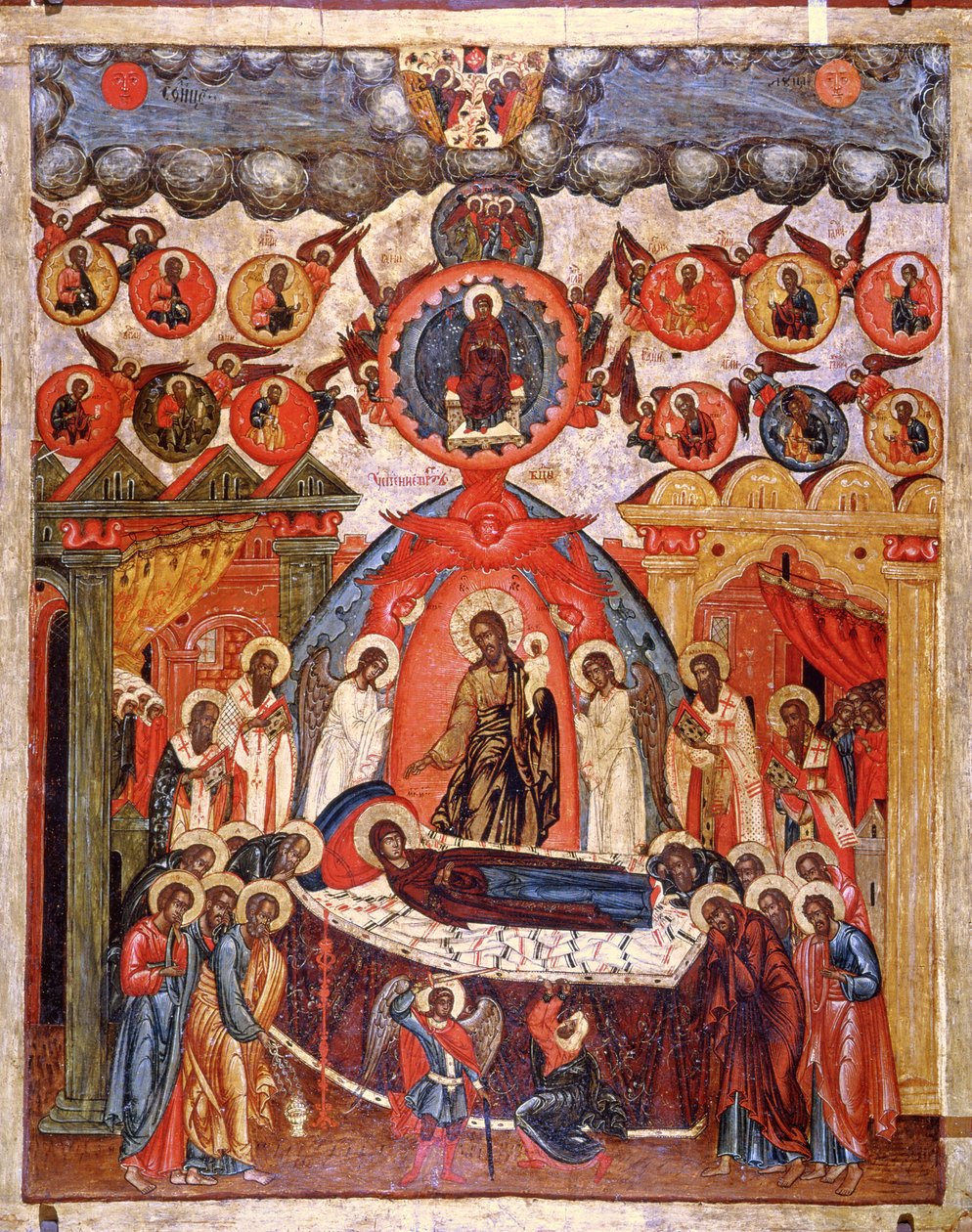 The Dormition, 1700-tallet (tempera på panel) af Russian School
