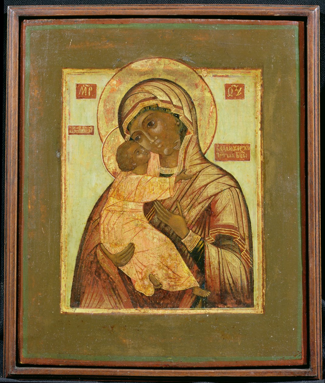 The Mother of God of Vladimir (tempera på panel) af Russian School