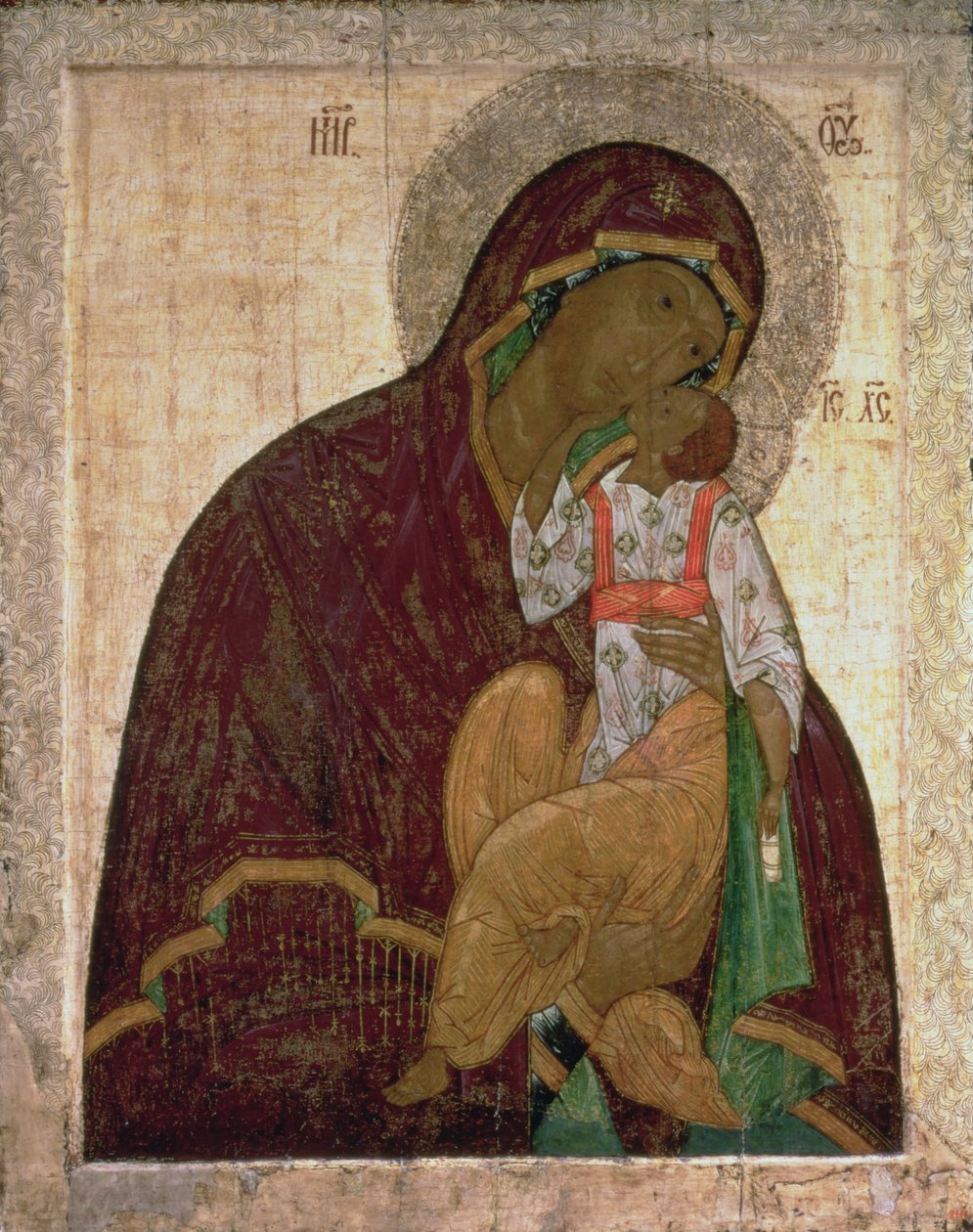 Ydmyghedens Yakhroma Madonna, russisk ikon, muligvis School of Pskov (tempera på panel) af Russian School