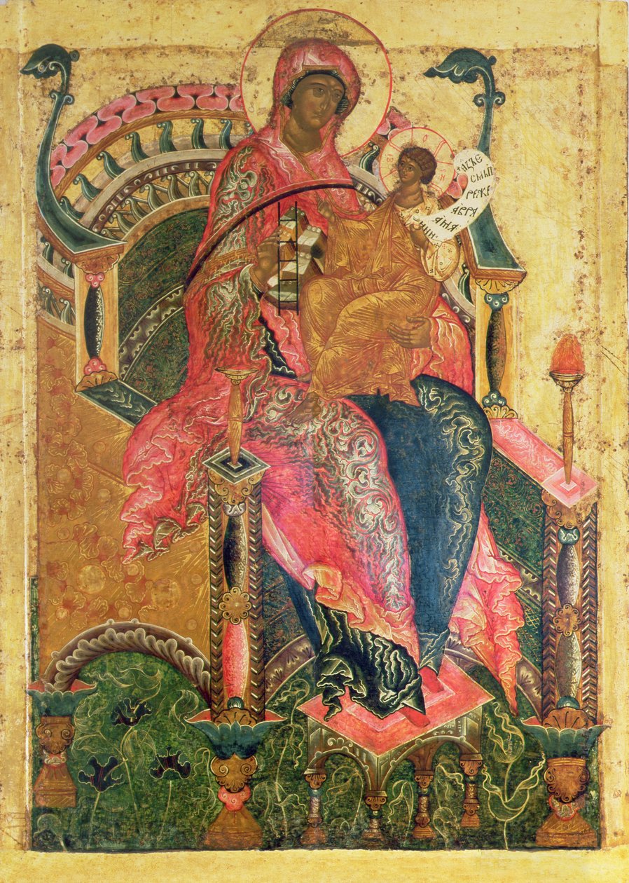 Virgin and Child, Moskva-skolen (tempera på panel) af Russian School