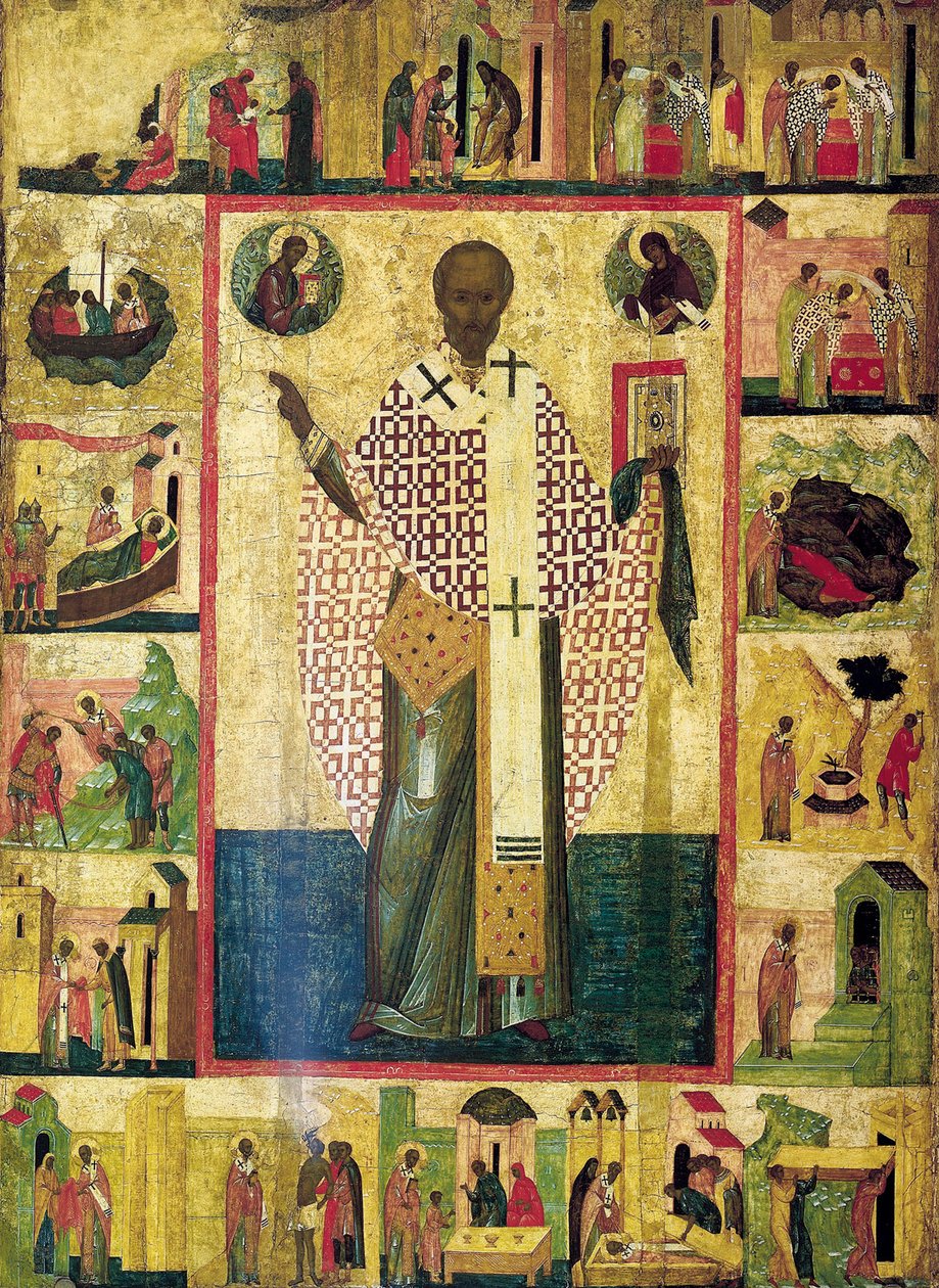 Sankt Nikolaus af Zaraisk med scener fra hans liv, begyndelsen af det 16. århundrede. af Russian icon.