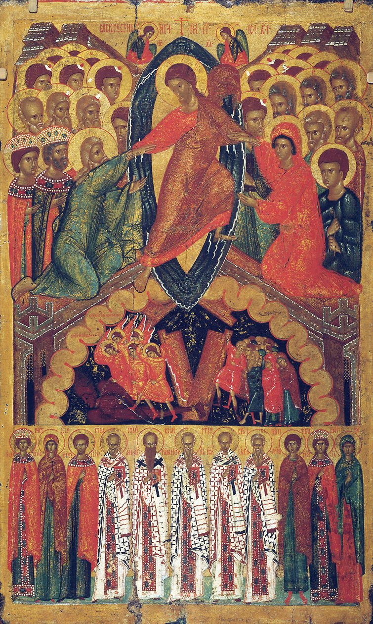 Nedstigningen til helvede, med udvalgte hellige, slutningen af det 15. århundrede. af Russian icon.