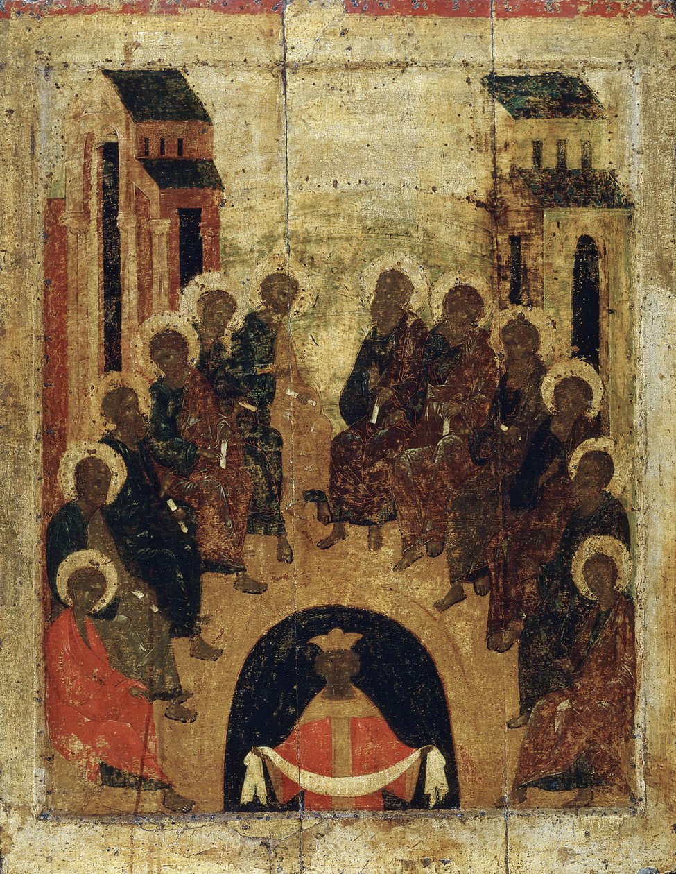 Helligåndens nedstigning på apostlene, c1410. af Russian icon.