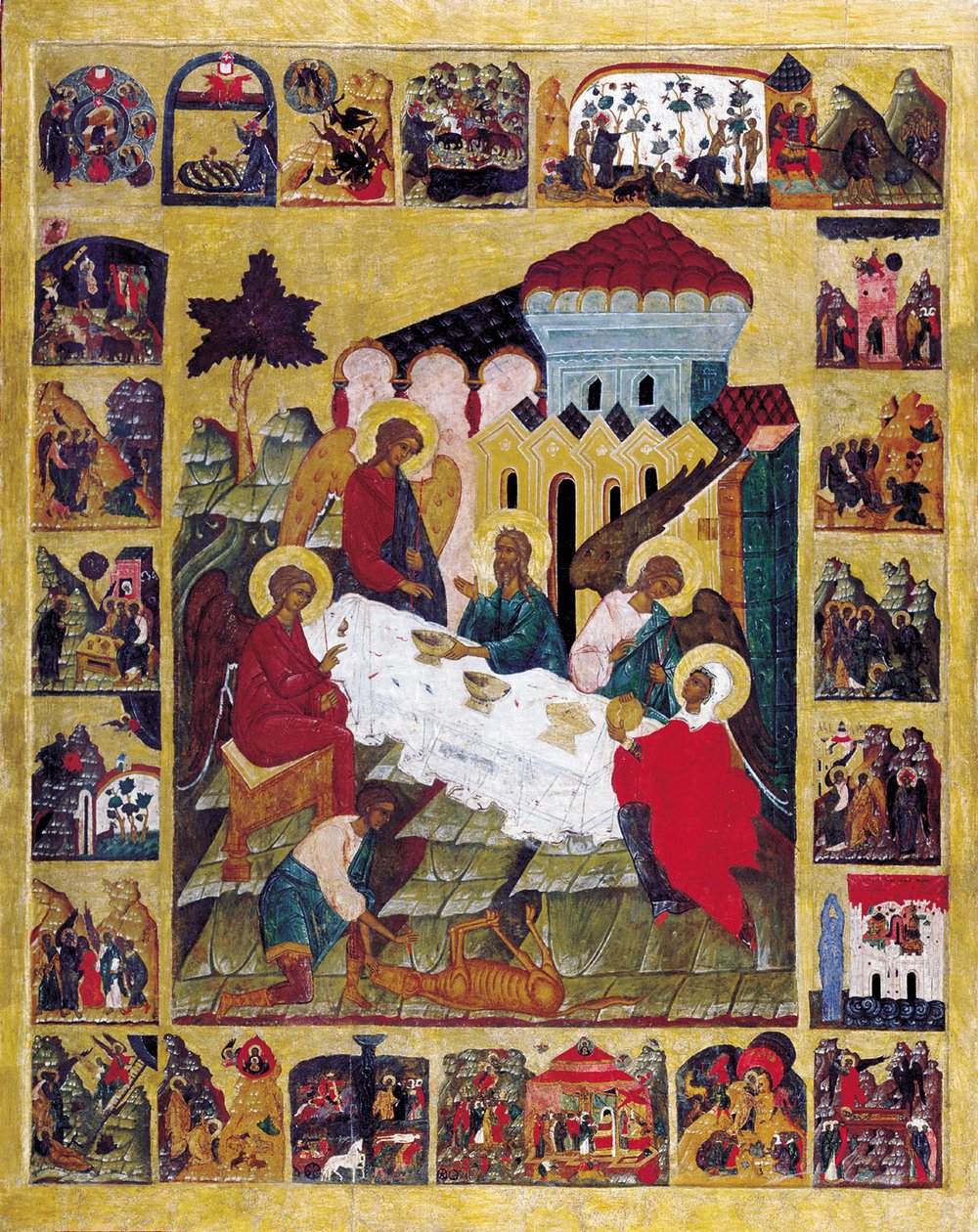 Det Gamle Testamentes Treenighed med Scener fra Første Mosebog, c1580. af Russian icon.