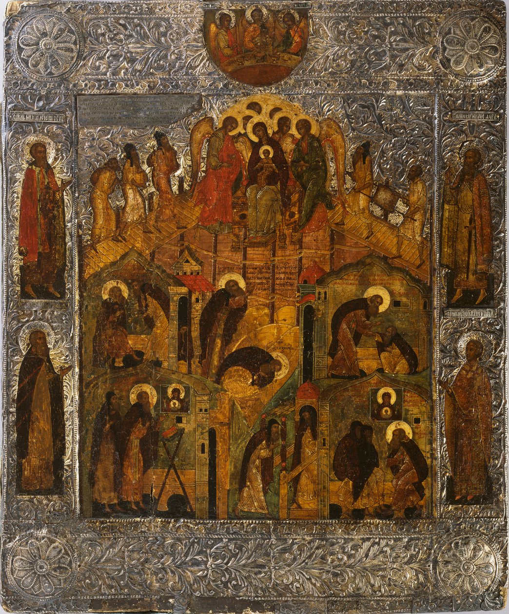 Jomfru Marias åbenbaring til den hellige Alexander Svirsky, 1600-tallet. af Russian icon.