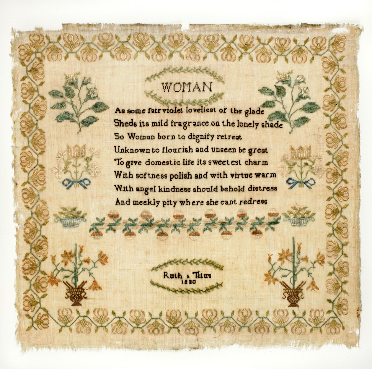 Versprøvetager, 1820 (silke på linned) af Ruth Titus