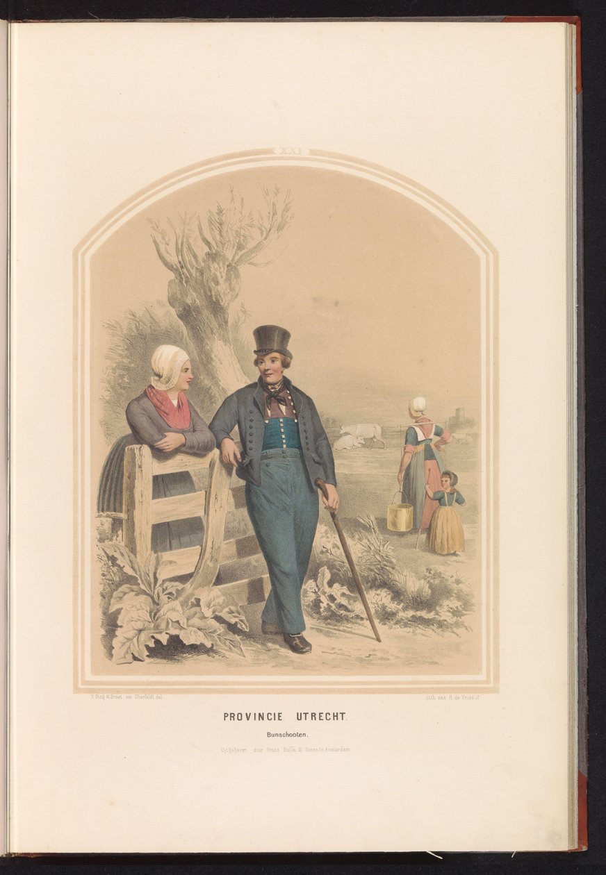 Traditionel kostume af Bunschoten i Utrecht, 1857 Provinsen Utrecht. Bunschooten / XXI (titel på objekt) af Ruurt de Vries
