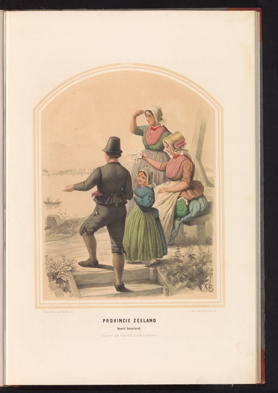 Traditionelt dragt af Noord-Beveland i Zeeland, 1857 Zeeland provinsen. Noord Beveland / XVII (titel på objekt) af Ruurt de Vries