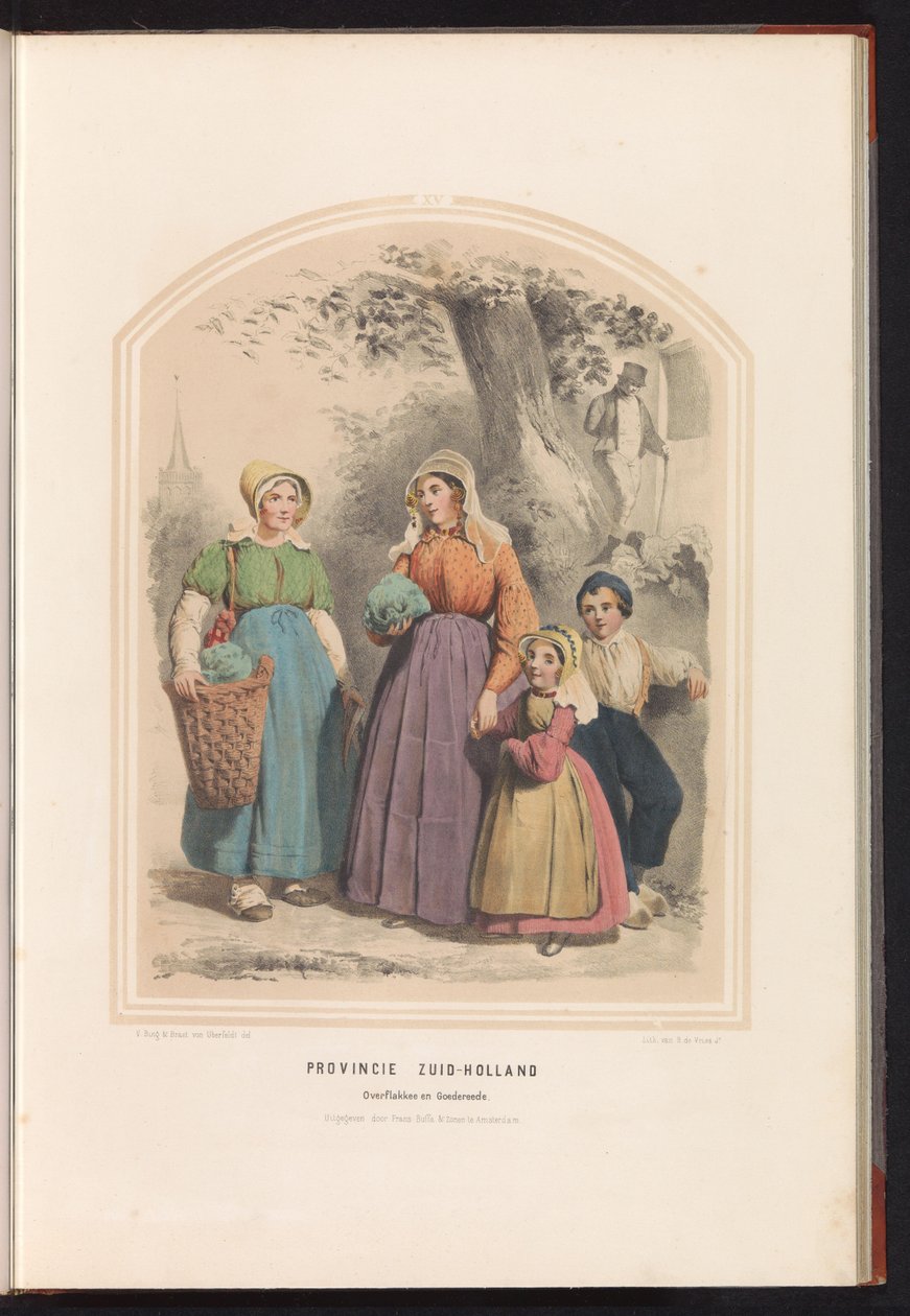 Traditionelt dragt af Overflakkee og Goedereede i Sydholland, 1857 Provinsen Sydholland Overflakkee og Goedereede / XV (titel på objekt) af Ruurt de Vries