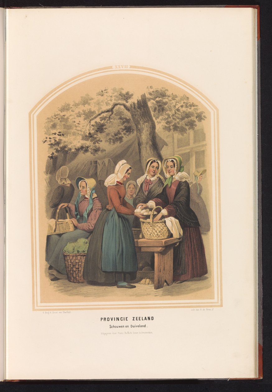 Traditionelt kostume af Schouwen og Duiveland i Zeeland, 1857 Zeeland provinsen. Schouwen en Duiveland / XXVII (titel på objekt) af Ruurt de Vries