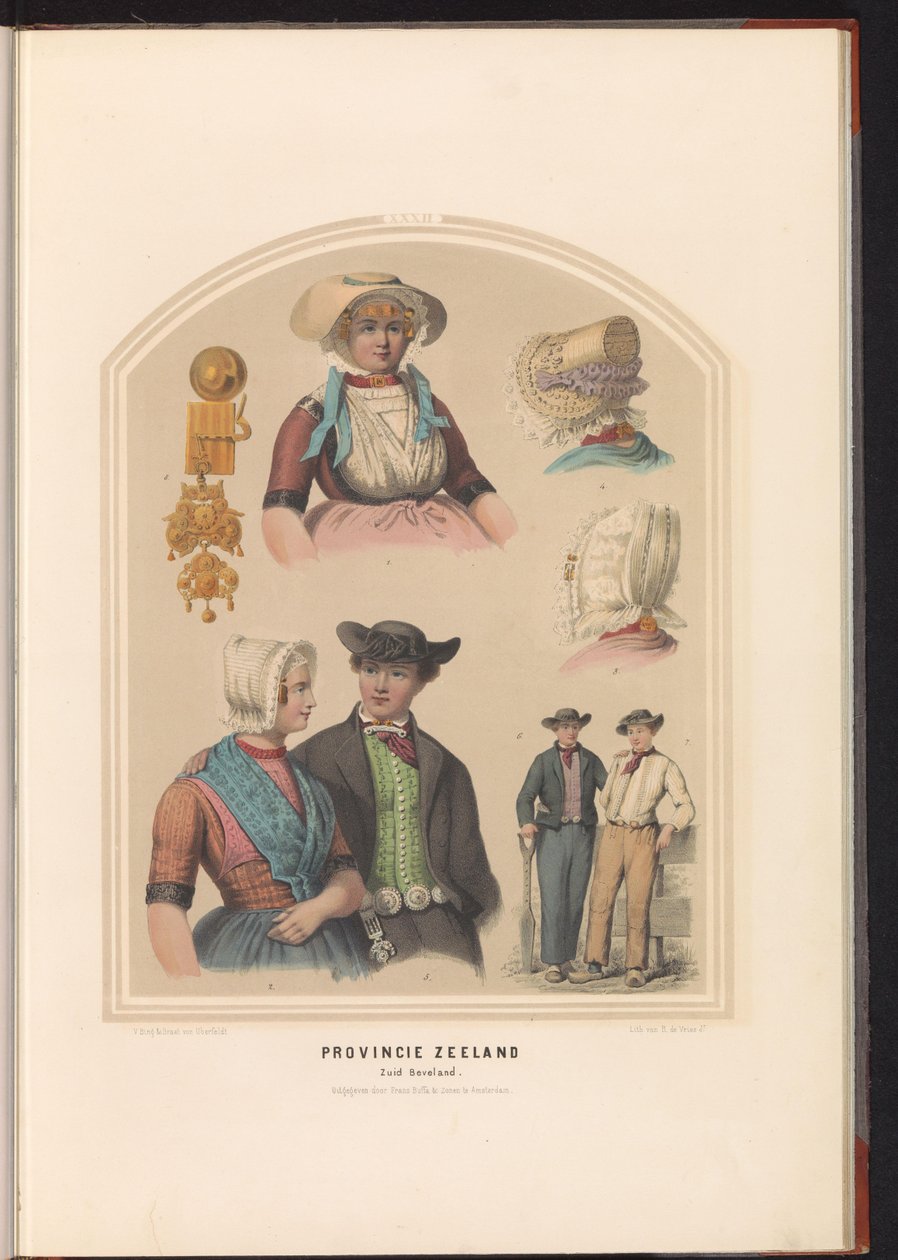 Traditionelt kostume af øen Zuid-Beveland i Zeeland, 1857 Zeeland provinsen. South Beveland / XXXII (titel på objekt) af Ruurt de Vries