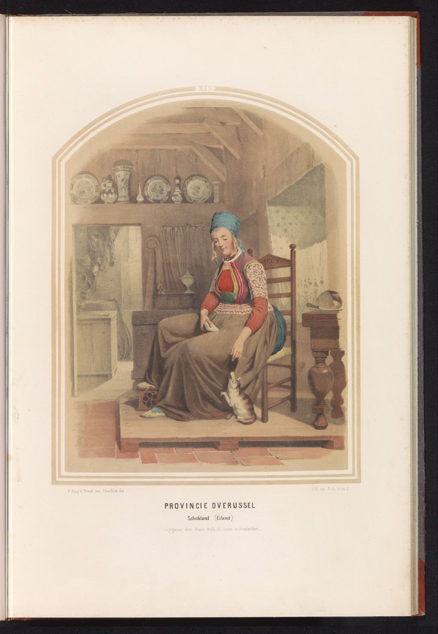 Traditionelt kostume af øen Schokland i Overijssel, 1857 Provins Overijssel Schokland (ø) / XIV (titel på objekt) af Ruurt de Vries