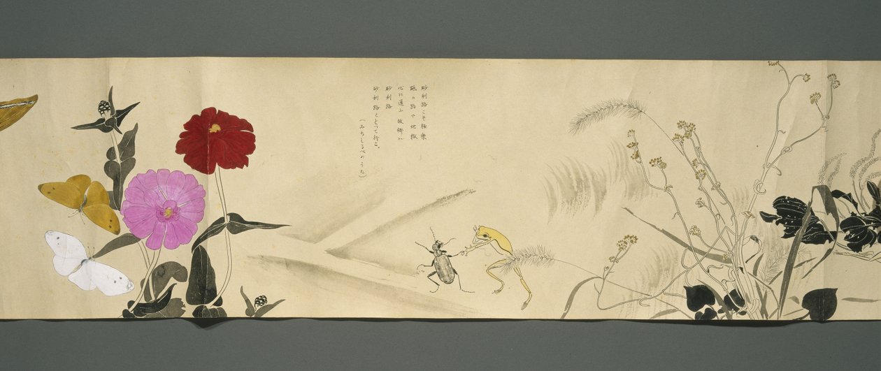 Wildlife Friends (Yasei no Tomo), Taisho Periode, Taisho 7. år, ca. 1918 (blæk & wc på vævet papir dekoreret med glimmer) af Ryoka Kawakami