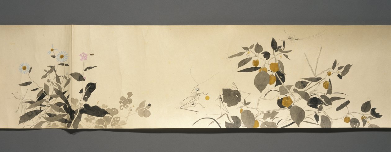 Wildlife Friends (Yasei no Tomo), Taisho Periode, Taisho 7. år, ca. 1918 (blæk & wc på vævet papir dekoreret med glimmer) af Ryoka Kawakami