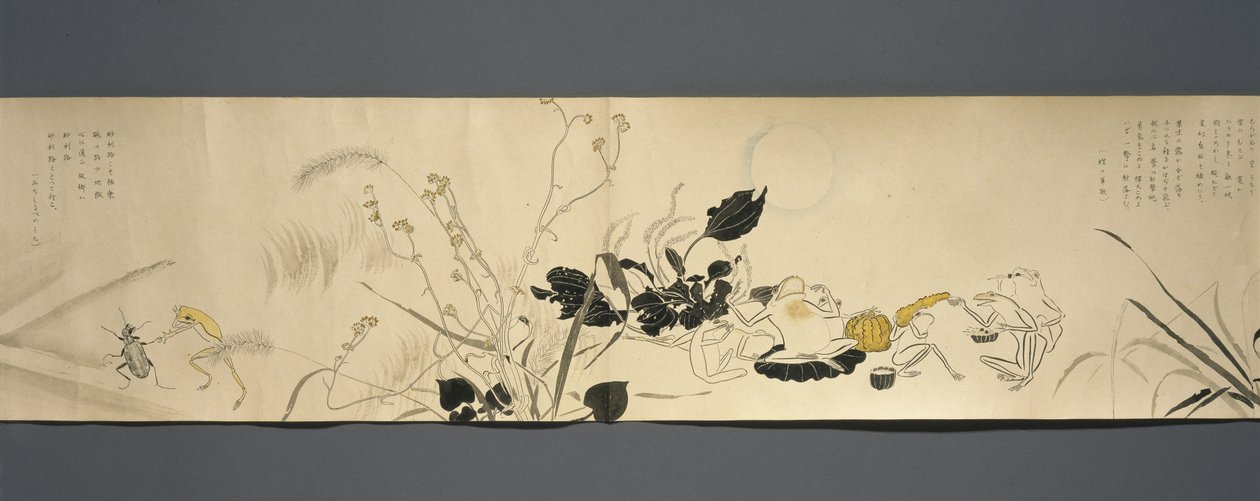 Wildlife Friends (Yasei no Tomo), Taisho Periode, Taisho 7. år, ca. 1918 (blæk & wc på vævet papir dekoreret med glimmer) af Ryoka Kawakami