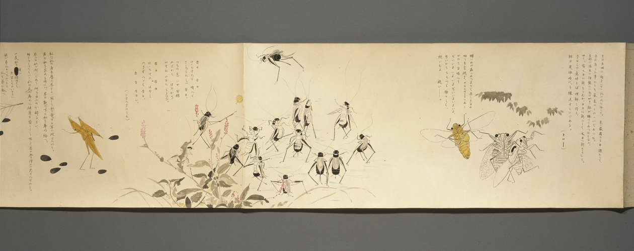 Wildlife Friends (Yasei no Tomo), Taisho Periode, Taisho 7. år, ca. 1918 (blæk & wc på vævet papir dekoreret med glimmer) af Ryoka Kawakami