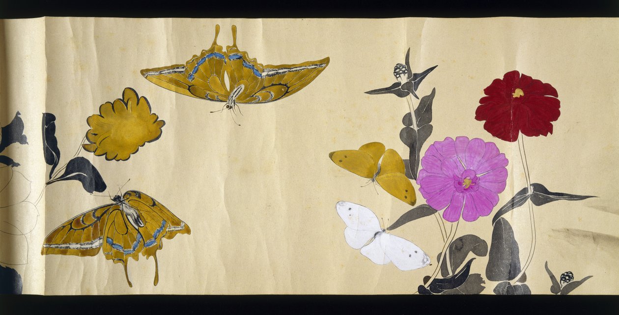 Wildlife Friends (Yasei no Tomo), Taisho Periode, Taisho 7. år, ca. 1918 (blæk & wc på vævet papir dekoreret med glimmer) af Ryoka Kawakami