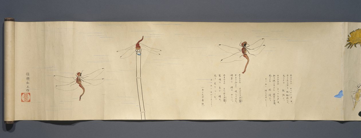 Wildlife Friends (Yasei no Tomo), Taisho Periode, Taisho 7. år, ca. 1918 (blæk & wc på vævet papir dekoreret med glimmer) af Ryoka Kawakami