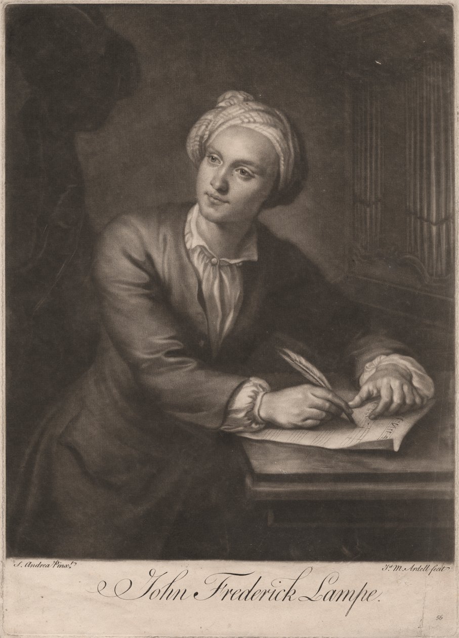 John Frederick Lampe, graveret af James McArdell (ca. 1729-65), ca. 1765 (mezzotint) af S. Andrea