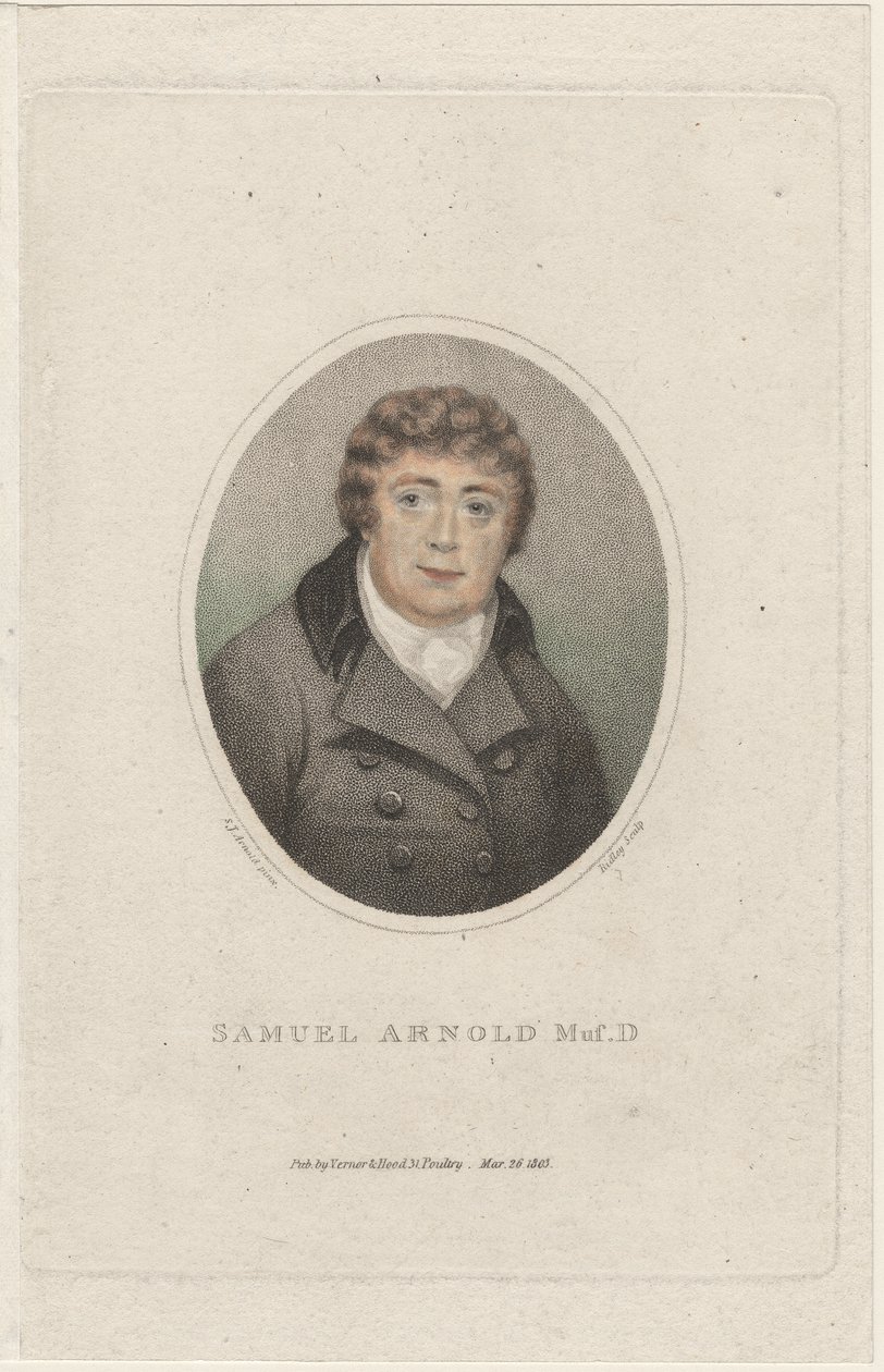 Samuel Arnold, graveret af William Ridley (1764-1838), 1803 (farvet stipple gravering) af S. J. Arnold