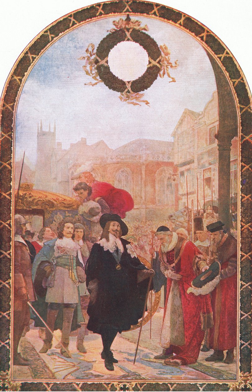 Charles I kræver de fem medlemmer i Guildhall 1641, illustration fra The History of the British People udgivet af Waverley, ca. 1940 af S. J. Soloman
