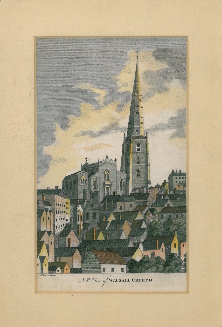 NW udsigt over Walsall Church, 1794 af S. Shaw