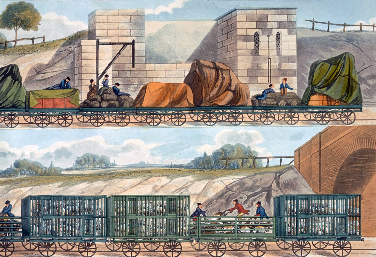 Tog på Liverpool og Manchester Railway, 1832-1833 af SG Hughes