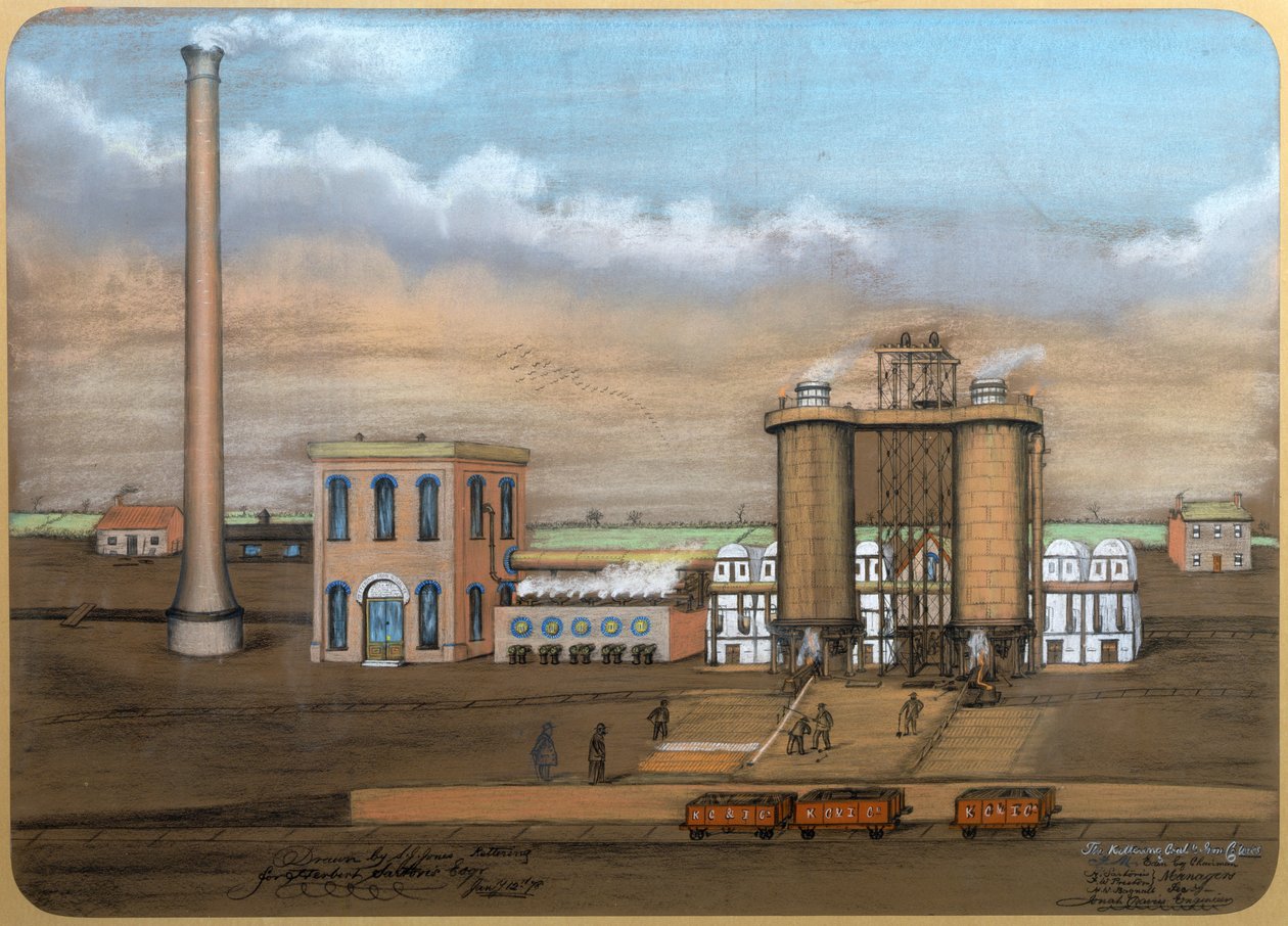 Kettering Furnaces, 1878 (pastel på papir) af S.J. Jones