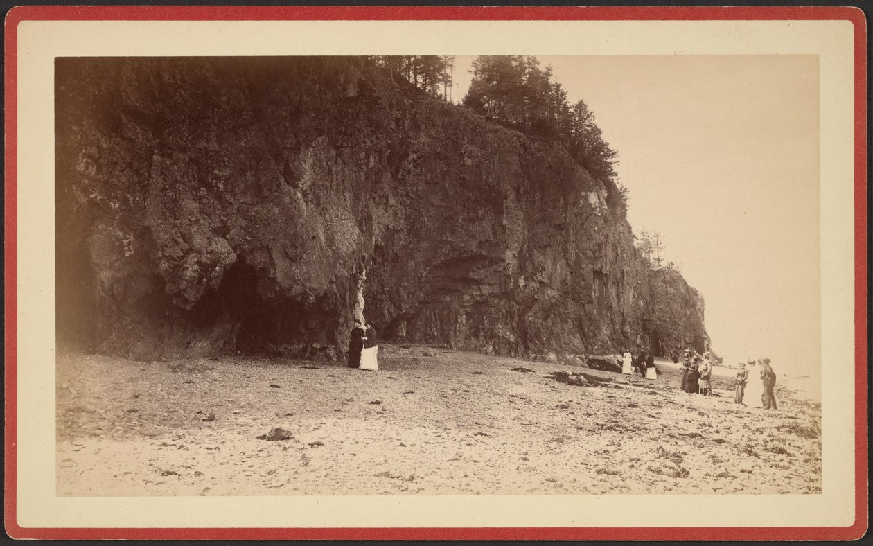 [Gruppe af mennesker på strandbredden nær klipper, muligvis ved Mt. Desert, Maine]. af S.R. Stoddard