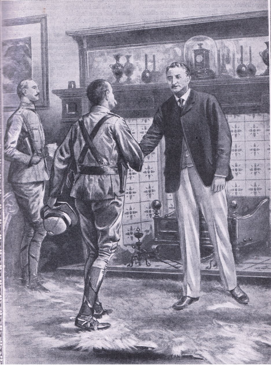 Da Kimberley blev afløst af French. General French og Cecil Rhodes, illustration fra Cassells Romance of Famous Lives, ca. 1940 af S. Begg