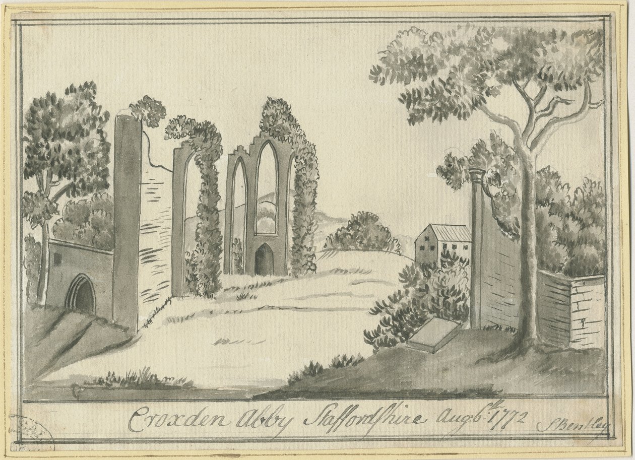 Croxden Abbey: sepia-tegning, 6. august 1772 (tegning) af S Bentley