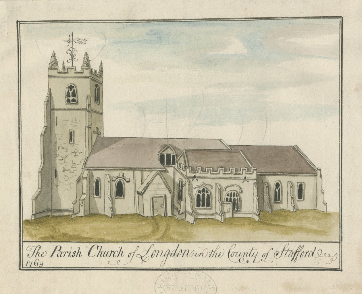 Longdon Church: akvarelmaleri af S Bentley